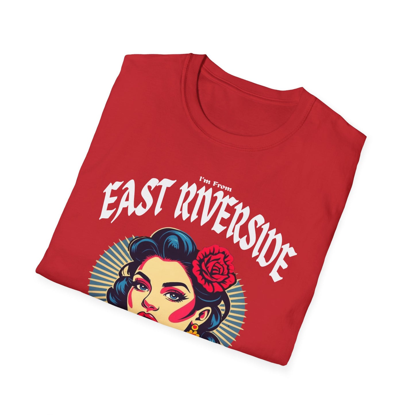East Riverside Underestimate Gal T-Shirt, c01-n06-s001 Softstyle Graphic Tee, Unisex Casual Wear, Support'n Locals Merch, Gift for Community Lovers.